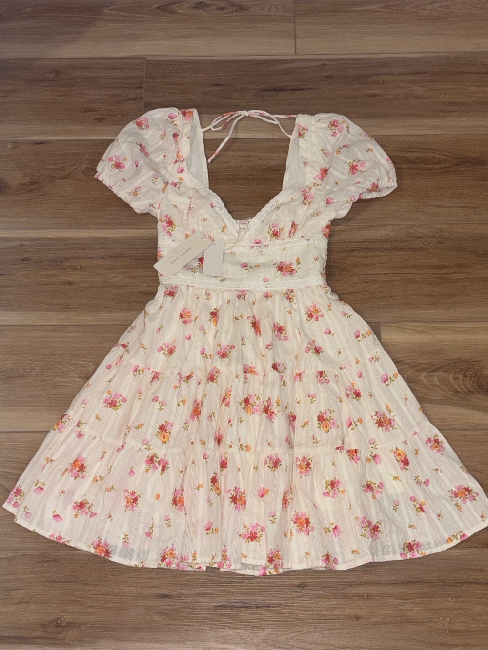 Altar'd State Cream Floral Mini Dress with Pink & Peach Blooms